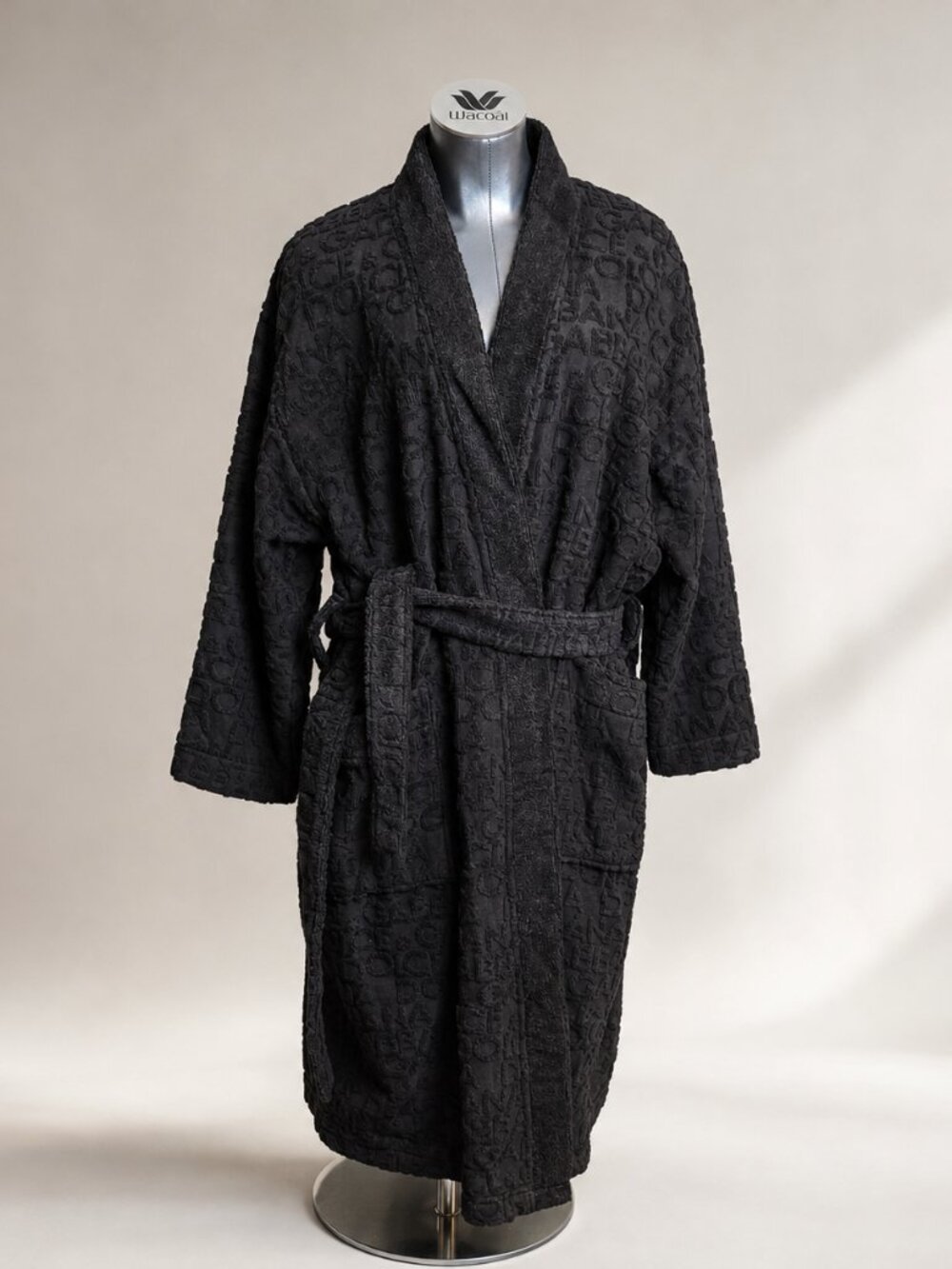 Luxury Dolce & Gabbana Mare Robe in Dark Charcoal/Black w/ Logo Texture Size M